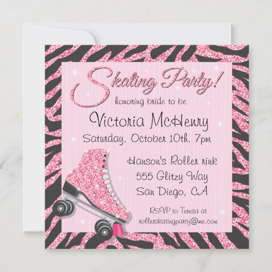 Séquin Glittering Roller Patinage Invitations (Devant)