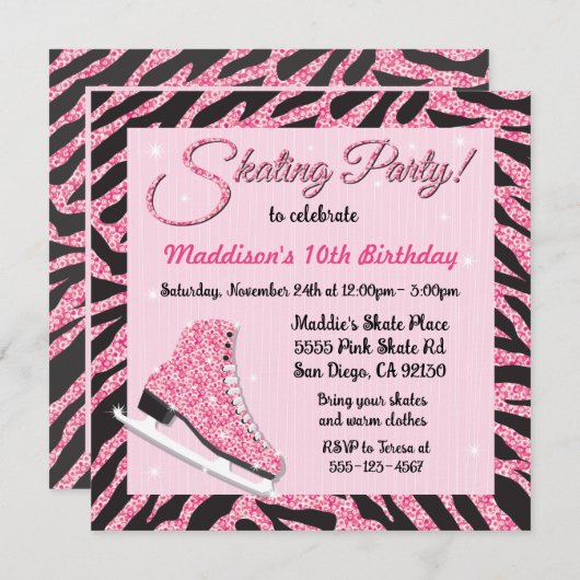 Séquin Glittering Roller Patinage Invitations (Devant / Derrière)