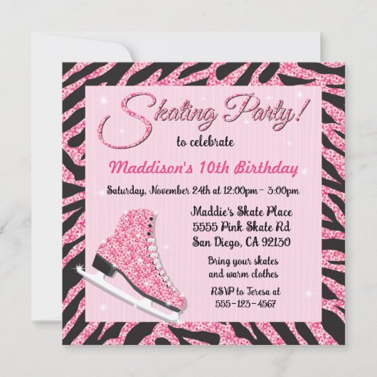 Séquin Glittering Roller Patinage Invitations (Devant)
