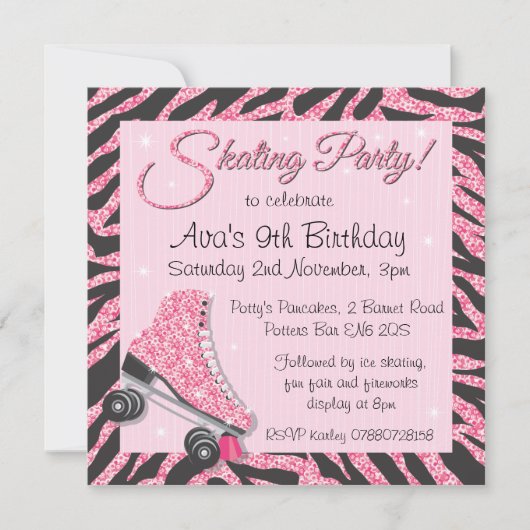 Sequin Glittering Roller Skating Party Uitnodiging (Voorkant)