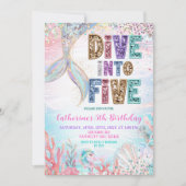 Sequin Glitters Dive into five mermaid bash Birthd Kaart (Voorkant)