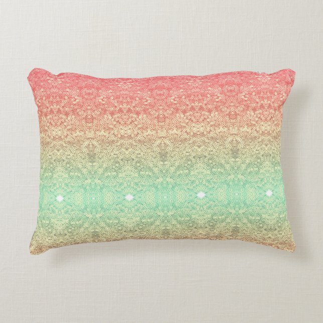 Sequin lace patroon ombre roze goud groen accent kussen (Voorkant)