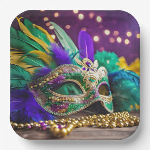 Sequin Mardi Gras masker met kralen Papieren Bordje