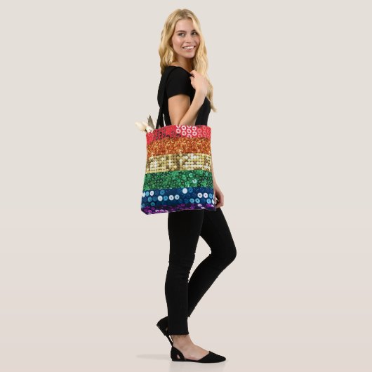 Sequin Pride Flag canvas tas Purse (Op model)