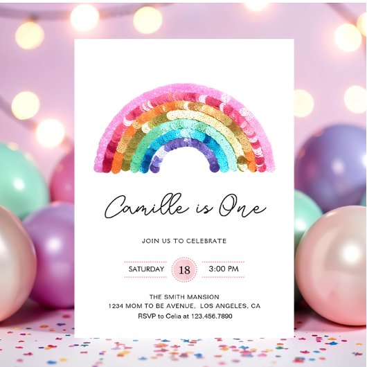 Sequin Rainbow Birthday party Invitation