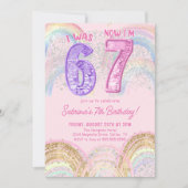 Sequin Rainbow Six Seven 67 Birthday Invitation (Devant)