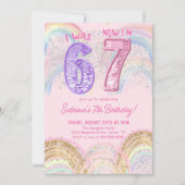 Sequin Rainbow Six Seven 67 Birthday Invitation (Devant)