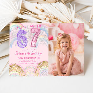 Sequin Rainbow Six Seven 67 Birthday Photo Kaart