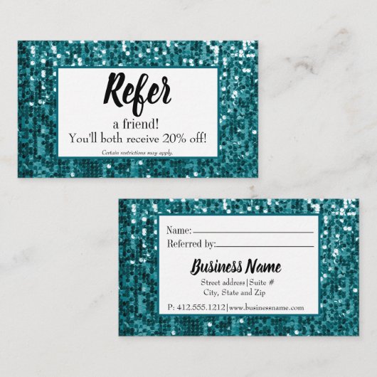 Séquin Turquoise Sparkly|Parties scintillant Carte (Devant / Derrière)