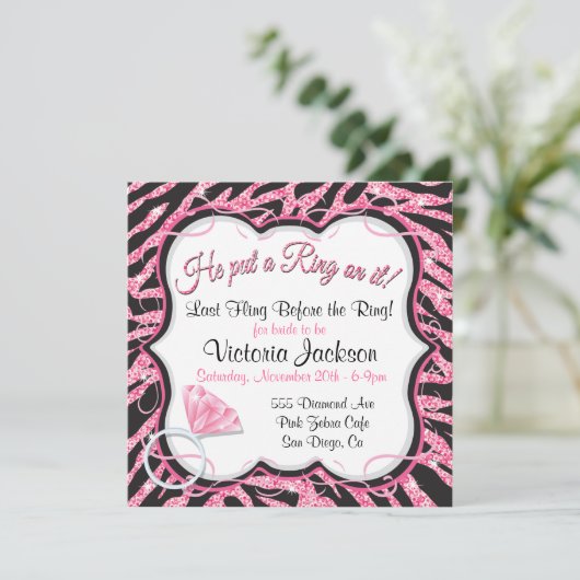 Sequin Zebra Print Bachelorette Party Invitation (Debout devant)