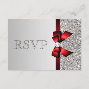 Séquines d'argent Diamond Red Bow Wedding RSVP