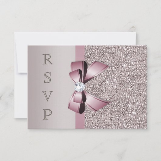 Sequins Diamants Gris Mauve Nœud RSVP (Devant)