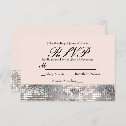 Séquins Étincelles Carte RSVP de mariage glamour (Devant / Derrière)