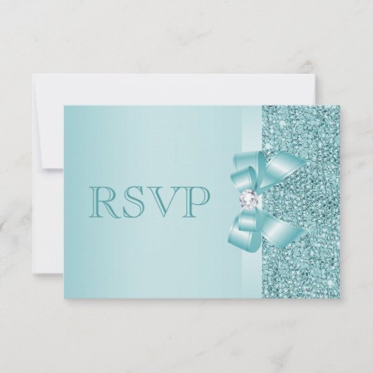 Séquins imprimés turquoises mariage RSVP (Devant)