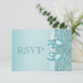 Séquins imprimés turquoises mariage RSVP (Debout devant)