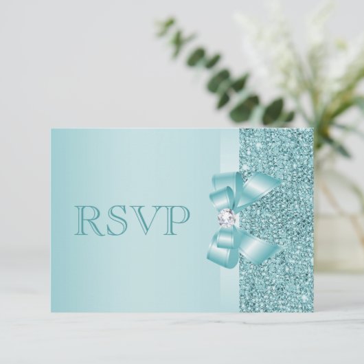 Séquins imprimés turquoises mariage RSVP (Debout devant)