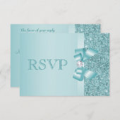 Séquins imprimés turquoises mariage RSVP (Devant / Derrière)