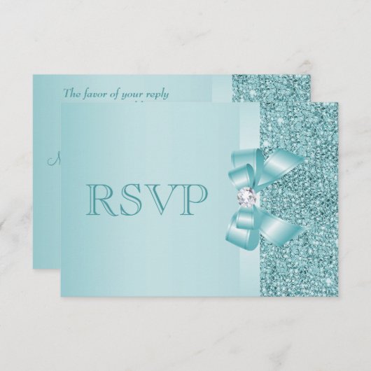 Séquins imprimés turquoises mariage RSVP (Devant / Derrière)