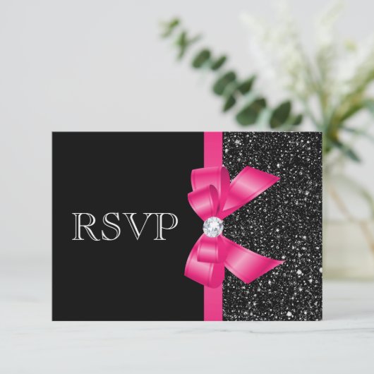Séquins noirs imprimés et Bow rose chaud RSVP (Debout devant)