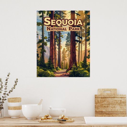 Sequoia National Park California Tree Retro Poster (Keuken)