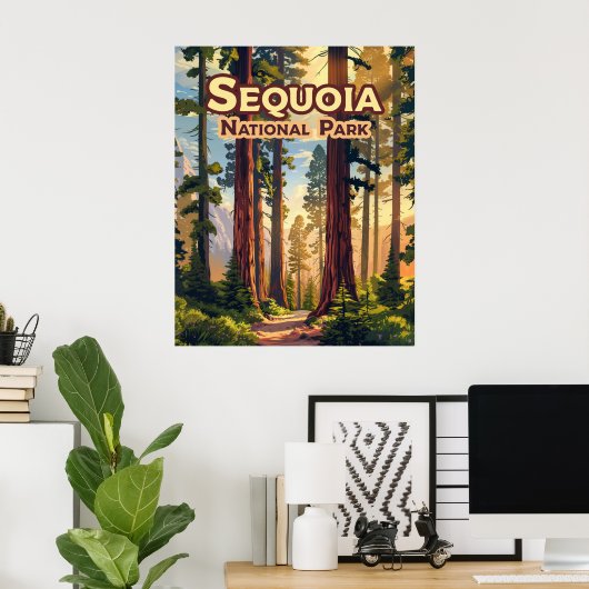 Sequoia National Park California Tree Retro Poster (Thuiskantoor)