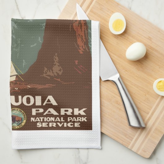 Sequoia Park CA,  toeristische reisposter, Theedoek (Quarter Fold)