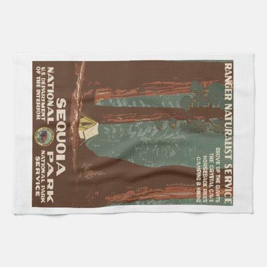 Sequoia Park CA,  toeristische reisposter, Theedoek (Horizontaal)