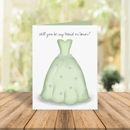 Seras-tu ma carte d'aquarelle verte de Bridesmaid