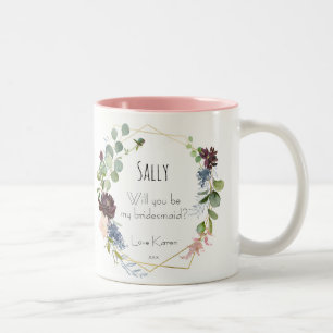 Seras-tu ma demoiselle d'honneur mug bleu floral