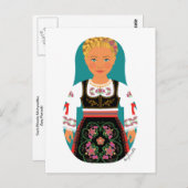 Serb Blonde Matryoshka Briefkaart (Voorkant / Achterkant)