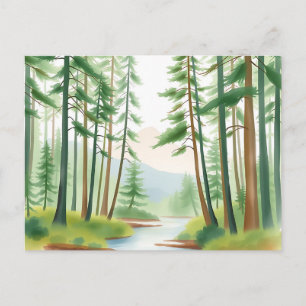 Sereen boslandschap in Waterverf Briefkaart