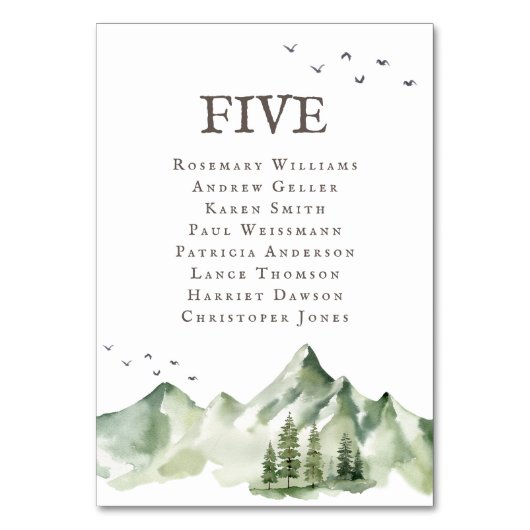 Sereen groen landschap 8 gasten naam tafel nummer kaart (Voorkant)