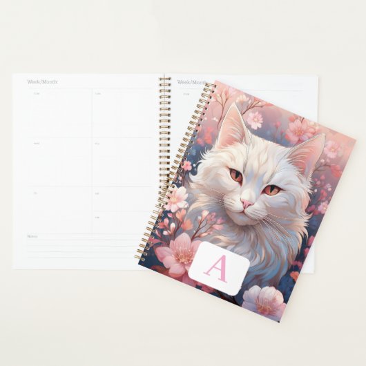 Séréene White Chat Planner avec Monogramme (Devant avec enveloppe)