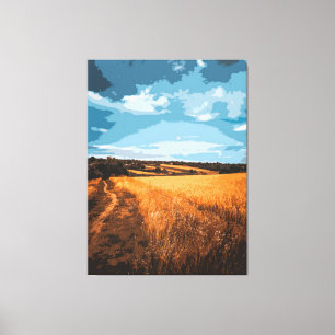 Seren Gouden Veld Landelijke Weg Gestileerd Canvas Afdruk