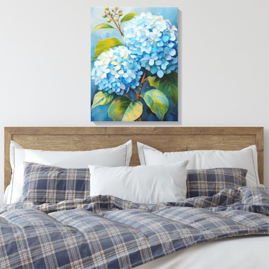 Serenade in Blauw: Hydrangea Harmony Canvas Afdruk (Insitu (Slaapkamer))