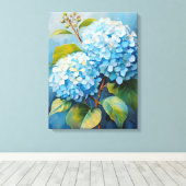 Serenade in Blauw: Hydrangea Harmony Canvas Afdruk (Insitu (Houten vloer))