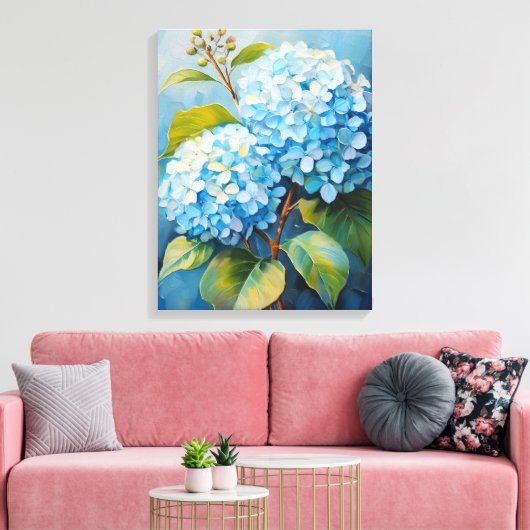 Serenade in Blauw: Hydrangea Harmony Canvas Afdruk (Insitu (Woonkamer))