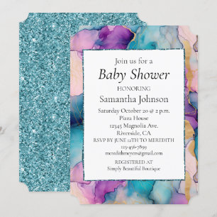 Serendipity Crystal Aqua Blue Paarse Baby shower Kaart