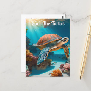 Serene 3D Zee schildpad in de oceaan - Tranquil Ma Briefkaart