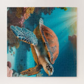 Serene 3D Zee schildpad in de oceaan - Tranquil Ma Legpuzzel (Horizontaal)