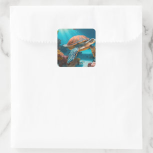 Serene 3D Zee schildpad in oceaan Tranquil Marine  Vierkante Sticker