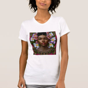 Serene Afro-Amerikaanse vrouw met bloemen T-shirt