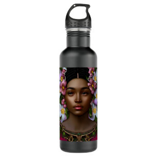 Serene Afro-Amerikaanse vrouw met bloemen Waterfles