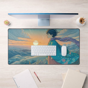 Serene Anime Boy Desk Mat   Vue Océan au sommet d'