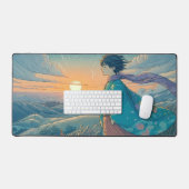 Serene Anime Boy Desk Mat | Vue Océan au sommet d' (Clavier et souris)