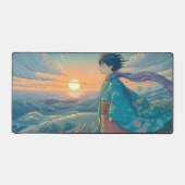 Serene Anime Boy Desk Mat | Vue Océan au sommet d' (Recto)