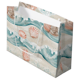 Serene Aqua Golven met Koraal & Zeester Motief Groot Cadeauzakje