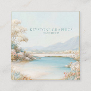 Serene Aqua Merenzijde Gouden Frame Romantisch Blo Vierkante Visitekaartje