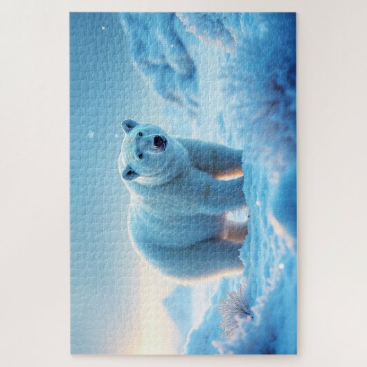 Serene Arctic Sunset met Polar Beer – Natuur Legpuzzel (Verticaal)