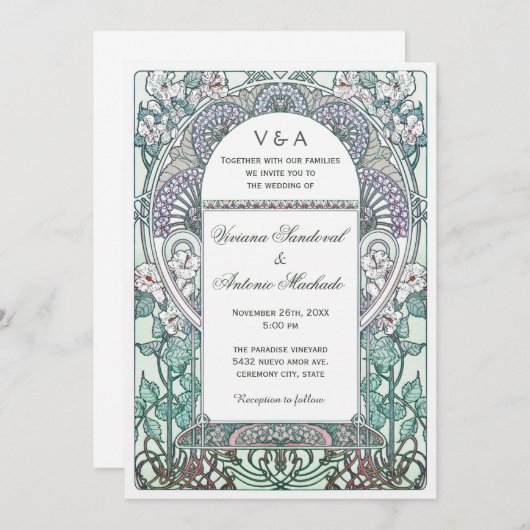 Serene Art Nouveau Mariage Invitations (Devant / Derrière)